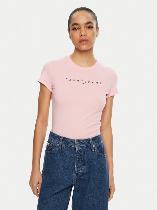 Tommy Jeans T-Shirt Linear DW0DW18398 Różowy Slim Fit