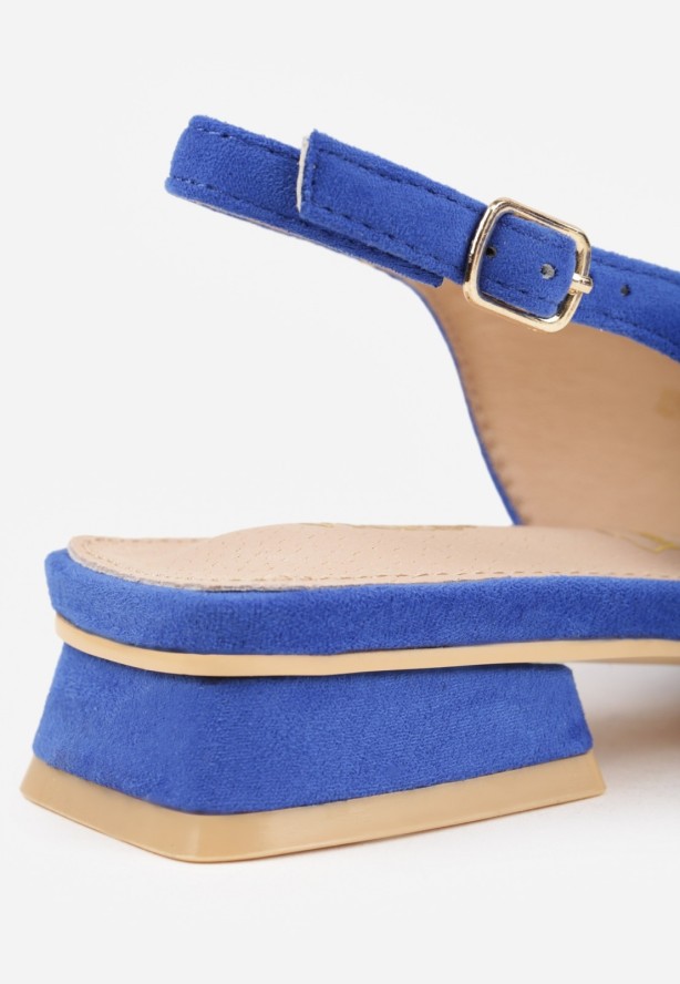 Niebieskie Czółenka Slingback Vices z Cyrkoniami i Wkładką ze Skóry Eklina