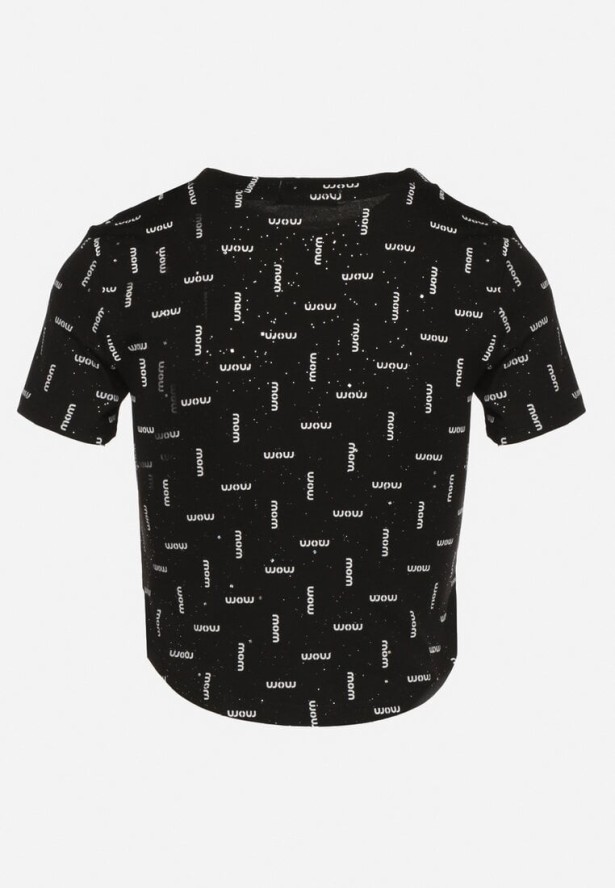 Czarny Bawełniany T-shirt z Brokatem Olinithra