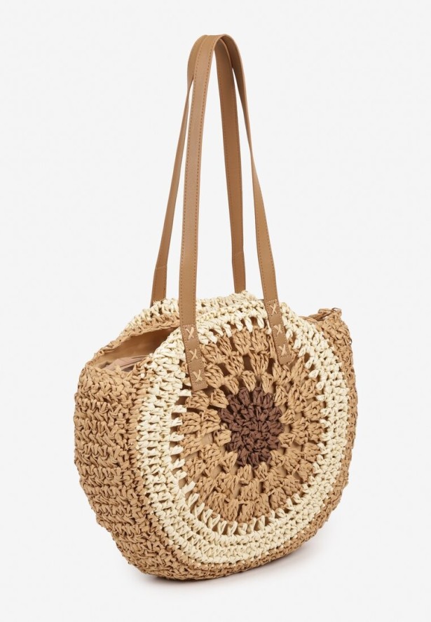 Ciemnobeżowa Okrągła Torebka z Plecionki Galenella