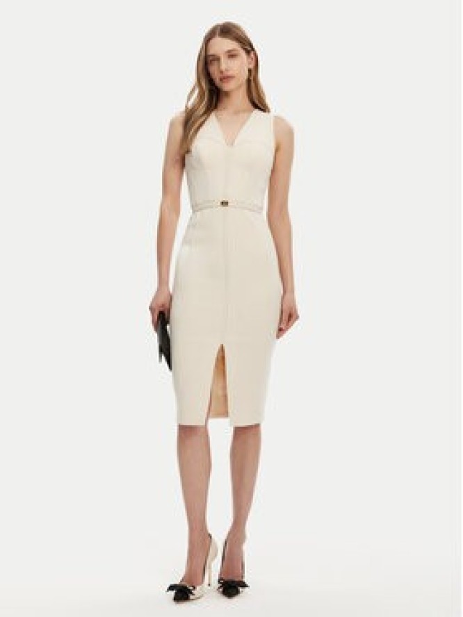 Elisabetta Franchi Sukienka koktajlowa AB-706-51E2-193 Écru Slim Fit