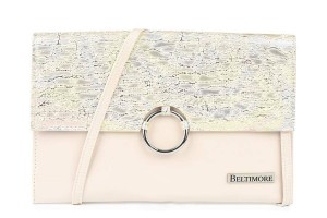 Różowo- kolorowa oryginalna damska torebka kopertówka na pasku usztywniana W63