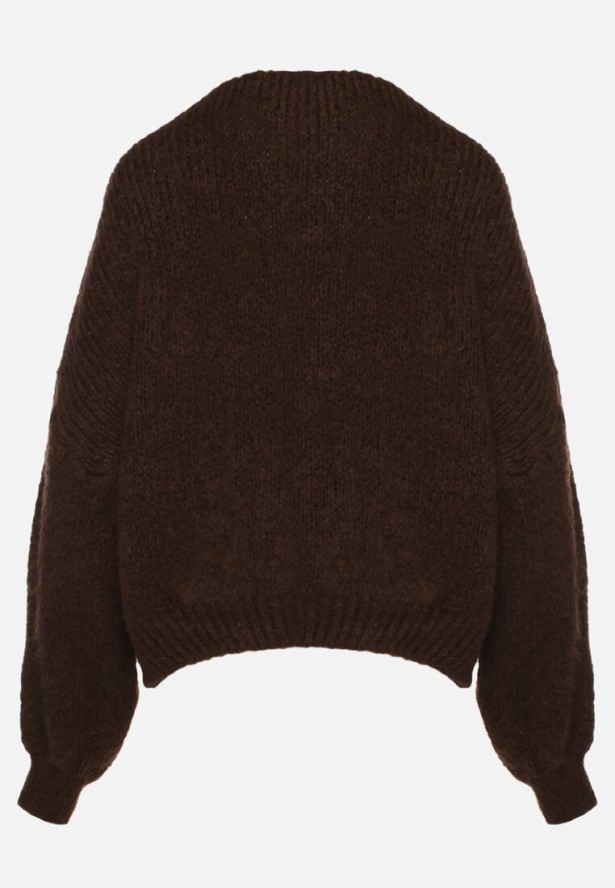 Brązowy Kardigan Oversize z Wełną Zdobiony Kokardkami Eleathalie