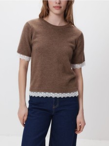 Sweter z dodatkiem wełny - brązowy