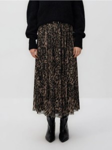 Plisowana spódnica z paskiem - ciemnobrązowy