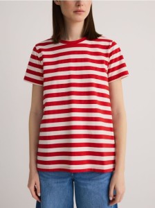 Bawełniany t-shirt w paski - czerwony