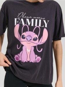 Koszulka loose fit z nadrukiem Stitch - szary