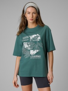 4F T-shirt loose z nadrukiem damski - turkusowy S