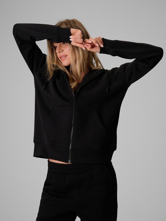 4F Bluza dresowa rozpinana z kapturem damska - czarna XL