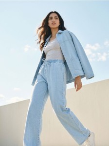 Jeansy joggery wide leg - niebieski