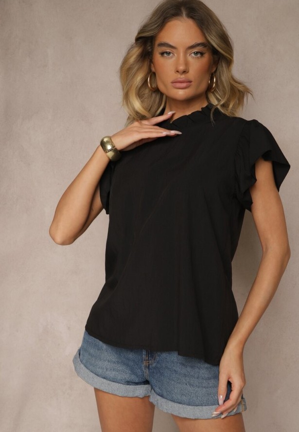 Czarna Bluzka z Wiskozą i Falbankami Greloiti