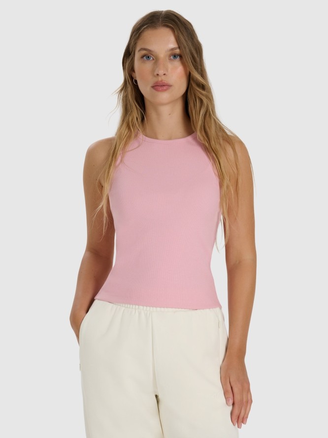 4F Top slim gładki damski - różowy XS