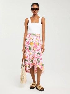 Spódnica damska midi z wiskozy z falbaną w kwiaty Tyla 000