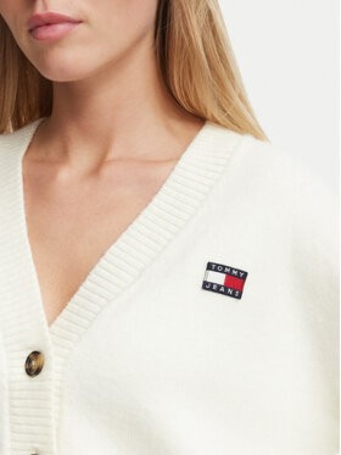 Tommy Jeans Kardigan Fluffy Badge DW0DW23830 Biały Regular Fit