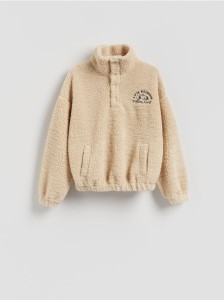 Bluza sherpa ze stójką - beżowy