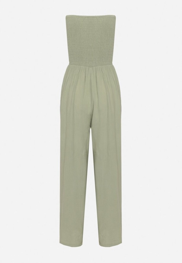 Jasnozielony Bawełniany Taliowany Kombinezon Góra Bandeau Wykończona Gumkami Moranna