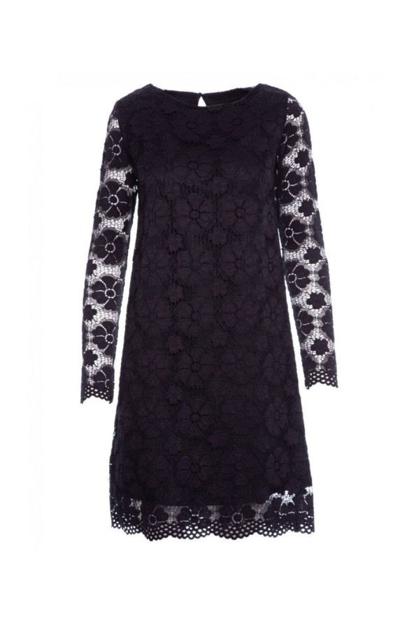 Sukienka wieczorowa koronkowa trapezowa midi czarna