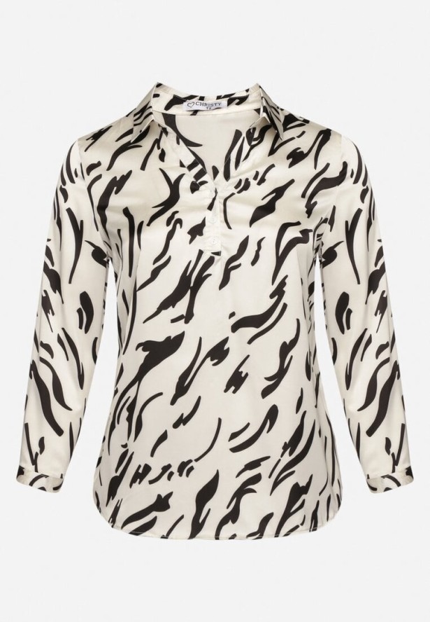 Biała Koszula z Motywem Pasków i Podpinanymi Rękawami Iloreth