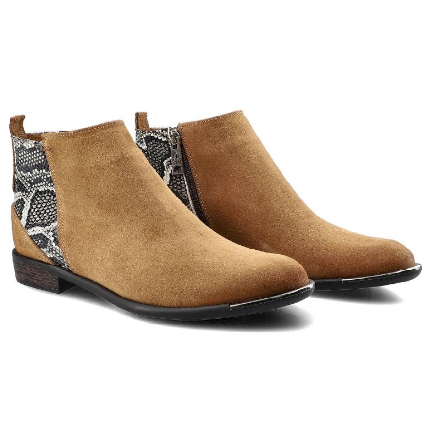 Brązowe Botki Carinii Damskie Wygodne Obuwie