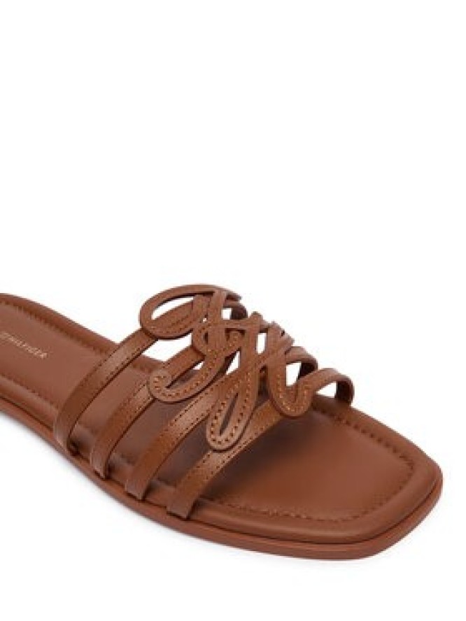 Tommy Hilfiger Klapki Th Script Flat Mule Lth FW0FW09368 Brązowy