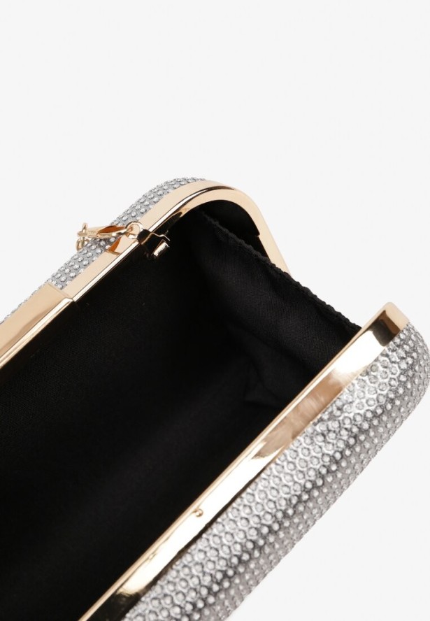 Szara Torebka Kopertówka Ozdobiona Brokatem Nerionea