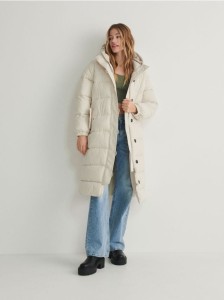 Długa kurtka z wiązaniem - kremowy