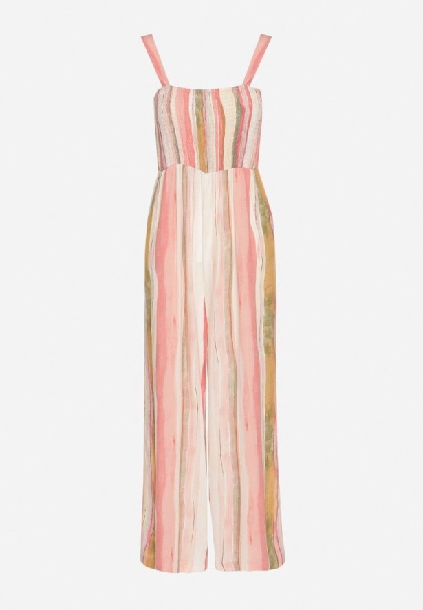 Różowy Kombinezon z Wiskozy na Ramiączkach z Szerokimi Nogawkami Efralina