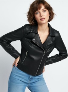 Ramoneska z imitacji skóry - srebrny