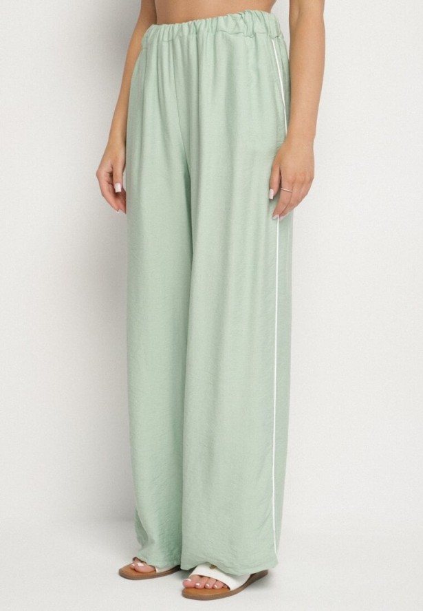 Jasnozielony Wiskozowy Komplet Krótka Koszula i Szerokie Spodnie Davitta