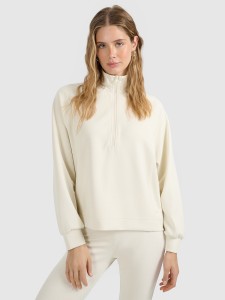 4F Bluza dresowa nierozpinana z modalem damska - beżowa XS