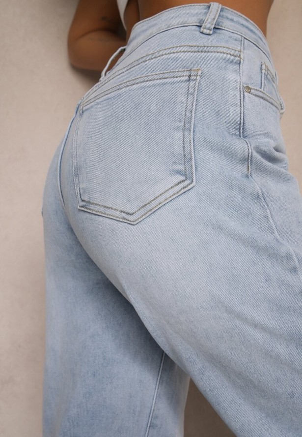 Niebieskie Jeansy z Wiskozą i Bawełną High Waist o Szerokim Kroju Helviola