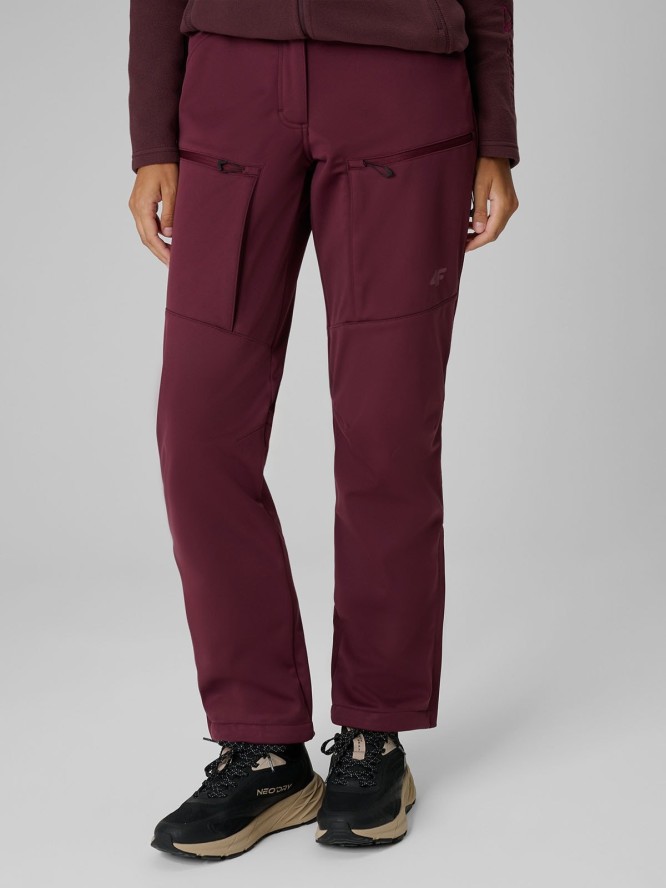 4F Spodnie trekkingowe softshell wiatroodporne membrana 8000 damskie - burgundowe M