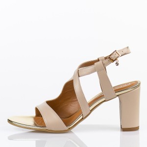 Beżowe skórzane Polskie sandały damskie na słupku Prestige 2094