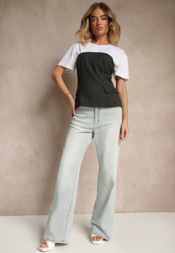 Jasnoniebieskie Jeansy High Waist z Szeroką Nogawką Jenaliria