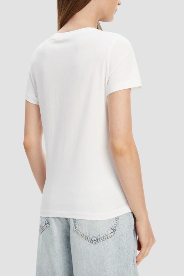 GUESS Biały damski t-shirt Pearls Love, Rozmiar M