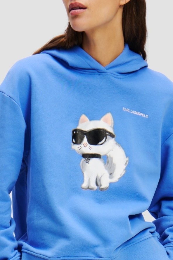 KARL LAGERFELD Niebieska damska bluza z kapturem Ikon Aquarelle C, Rozmiar S