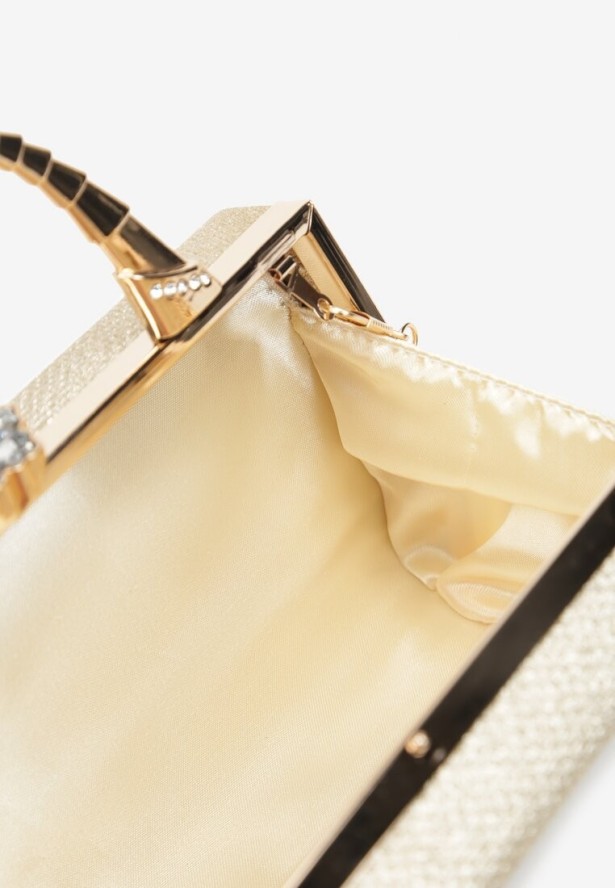 Złota Połyskująca Torebka Kopertówka z Rączką Bronna