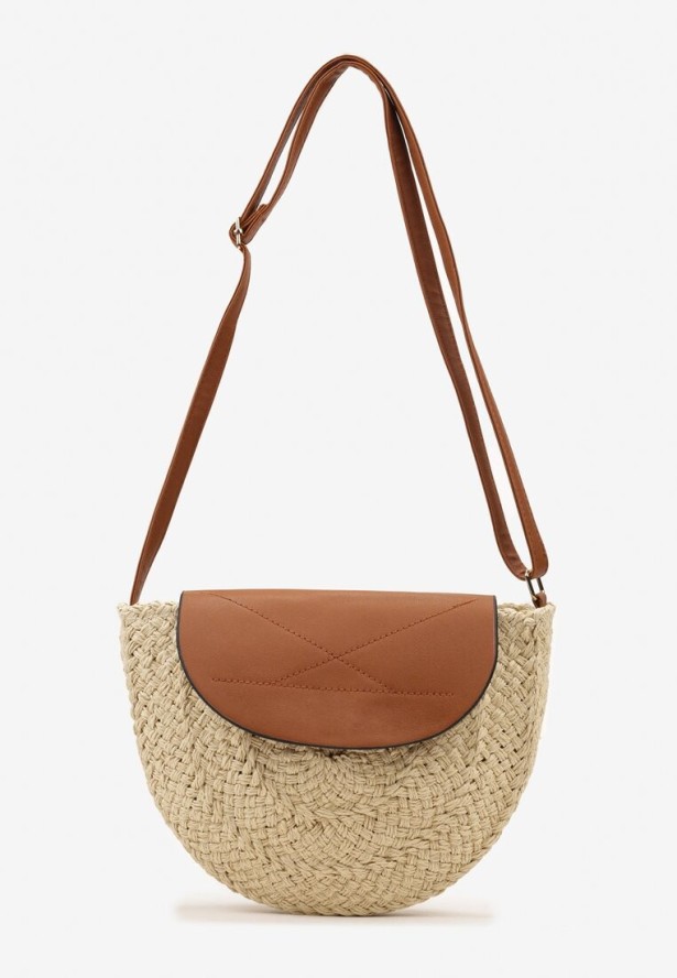 Jasnobeżowa Torebka Boho z Plecionki z Klapką i Paskiem z Imitacji Skóry Varya