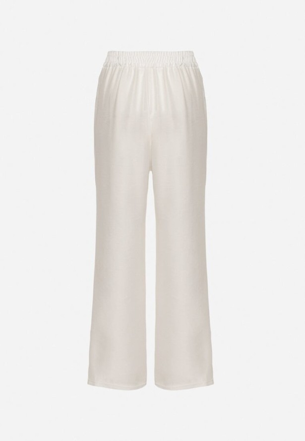 Jasnobeżowe Spodnie o Szerokim Kroju z Wiązaniem i Gumką w Pasie Miravenia