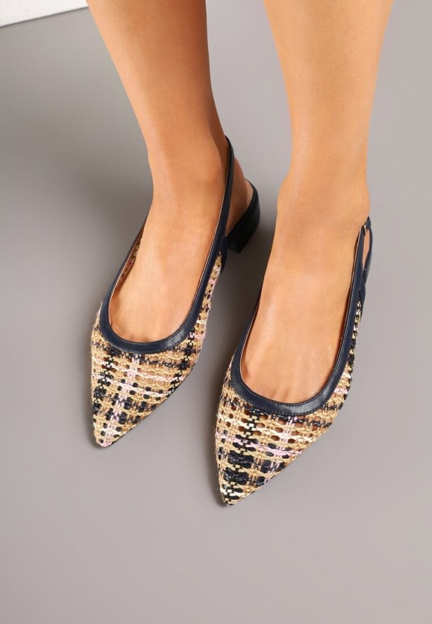 Granatowe Sandały Bez Pięty z Szydełkową Cholewką Siloti