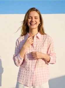 Koszula w kratę z kołnierzykiem - różowy