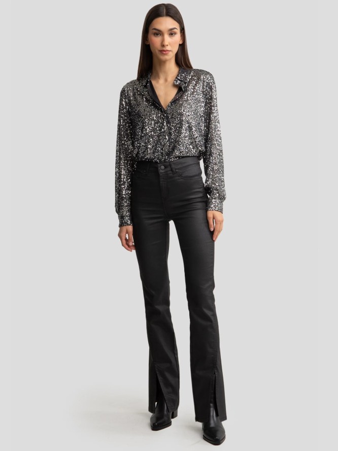 Jeansy damskie bootcut z rozcięciami woskowane czarne Blake 924