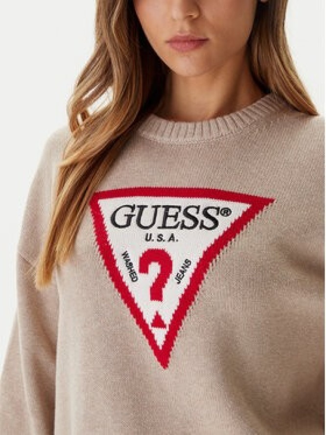 Guess Jeans Sweter W4BR12 Z3HM1 Beżowy Relaxed Fit