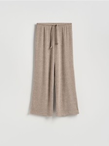 Dzianinowe spodnie z wiązaniem - brązowy