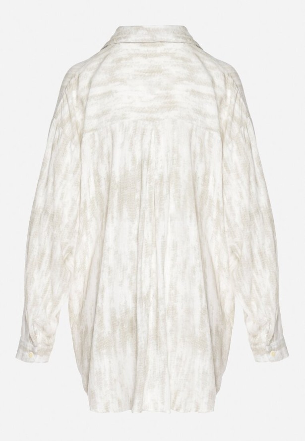 Beżowa Koszula z Lnu i Wiskozy we Wzór Tie-Dye Rediana