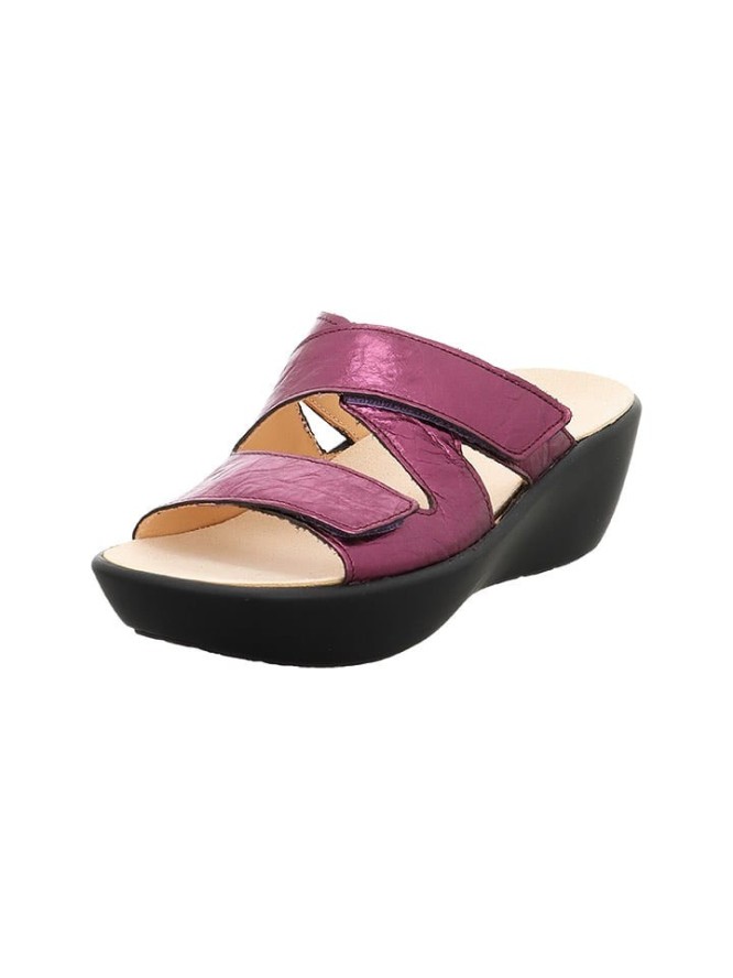 Think! Skórzane klapki w kolorze różowym na koturnie rozmiar: 40