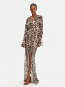 Haveone Sukienka wieczorowa AVS-N043 Brązowy Slim Fit