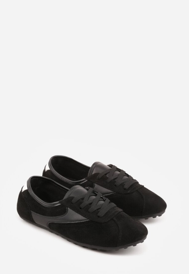 Czarne Sneakersy Kultowe Tenisówki Y2K z Imitacji Zamszu Nerialle