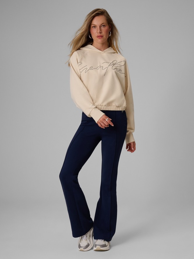 4F Bluza dresowa regular z kapturem damska - kremowa S