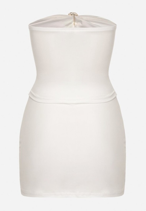 Biały Komplet z Wiskozą Zdobiony Klamrami Top Bez Rękawów i Spódnica Mirasenia